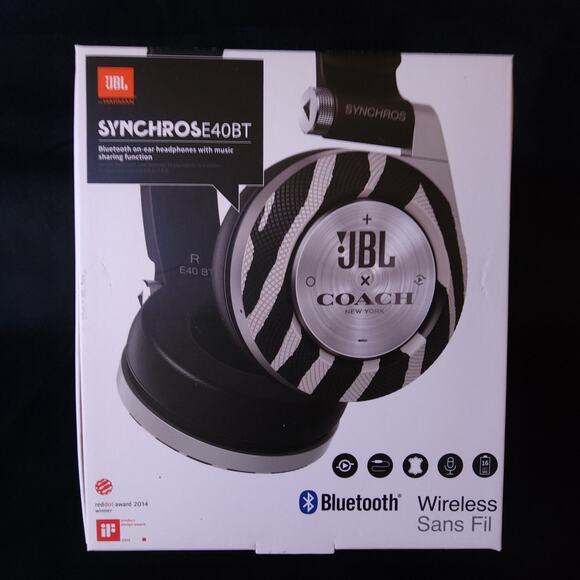 Rare Coach New York JBL Synchros E40BT Bluetooth Wireless Ear Headphones Black - Picture 1 of 16